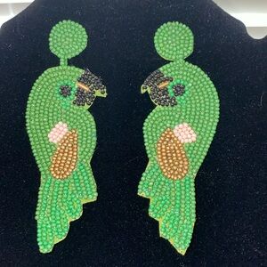 Kay Lee Green Beaded Bird Earrings New